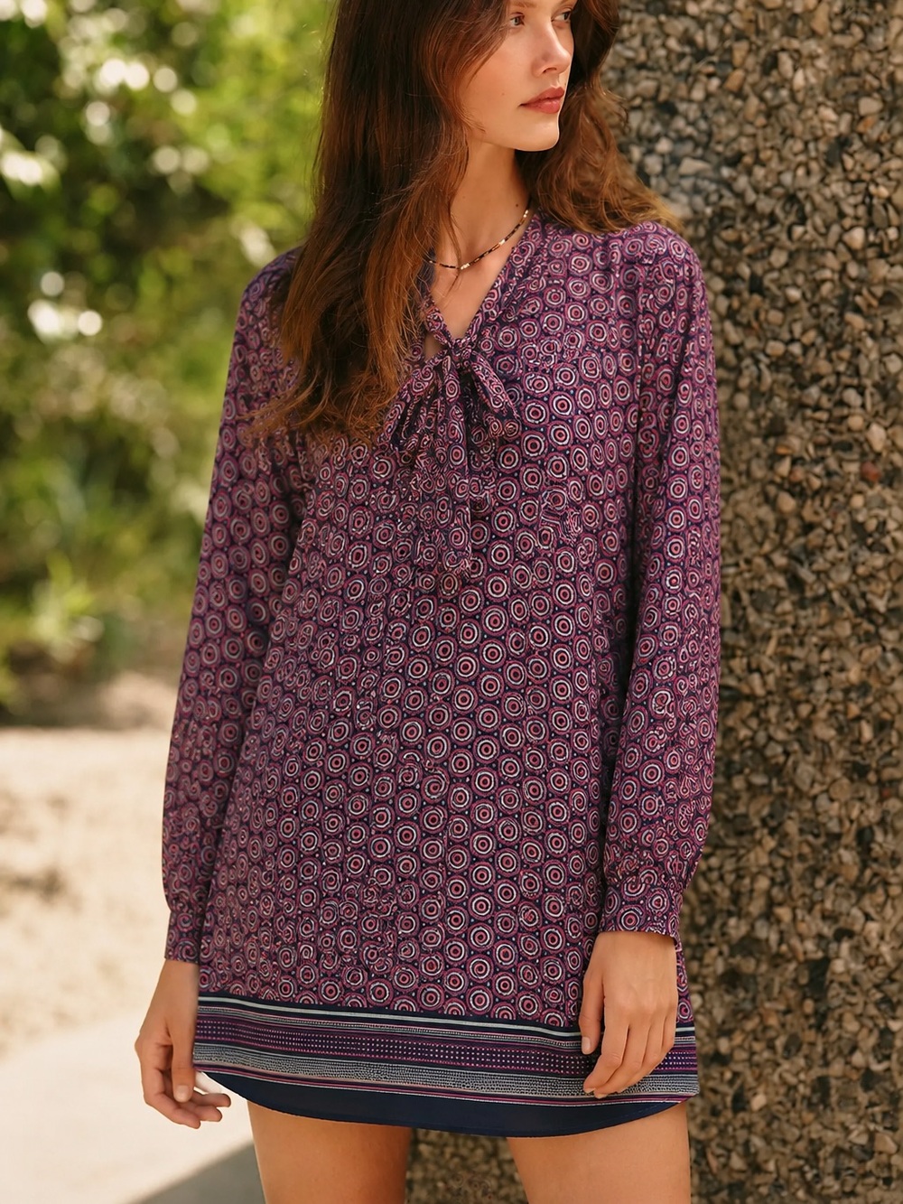 Jasmine&Juliana Artsy Floral LongSleeve Tie Neck Tunic Shirt Dress Size 4